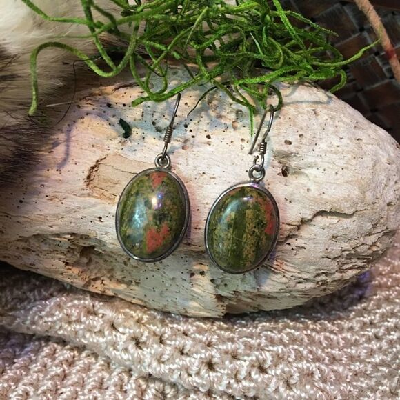 Unakite Sterling Siver Gemstone Earrings - Picture 2 of 5